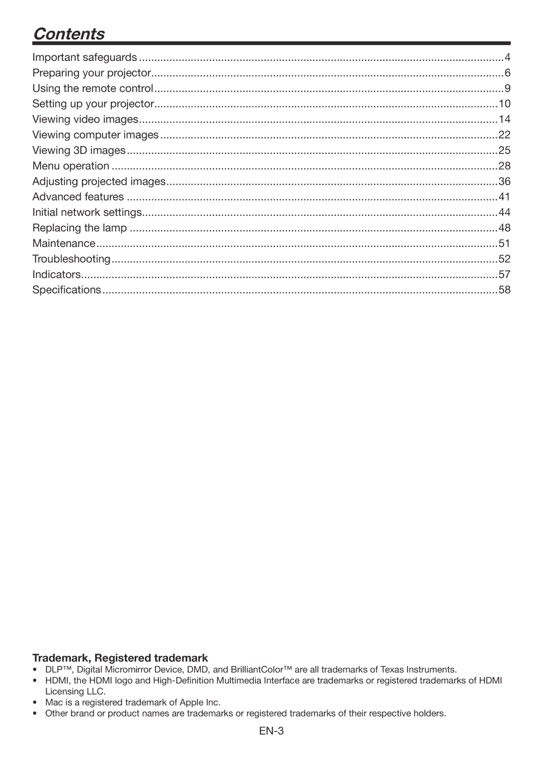 Mitsubishi Electronics HC7800DW user manual Contents 