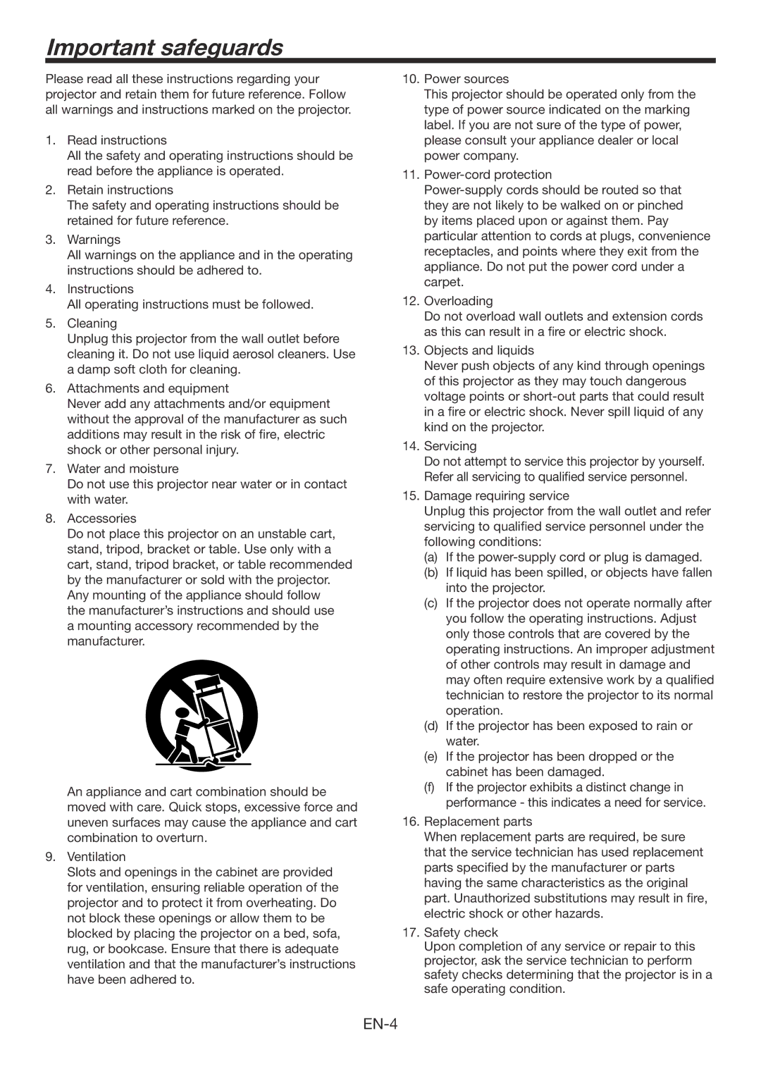 Mitsubishi Electronics HC7800DW user manual Important safeguards 