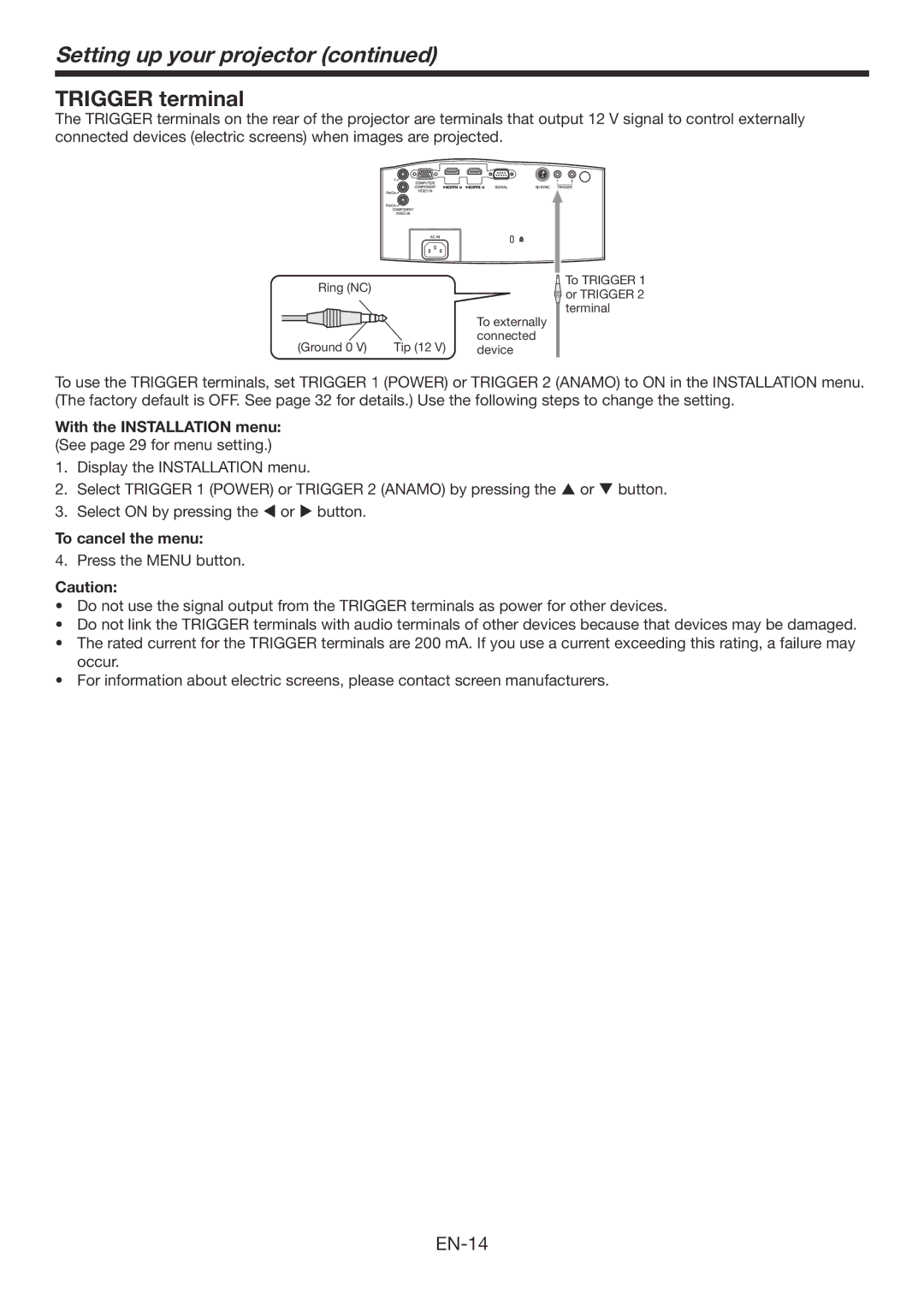 Mitsubishi Electronics HC7900DW user manual Trigger terminal 