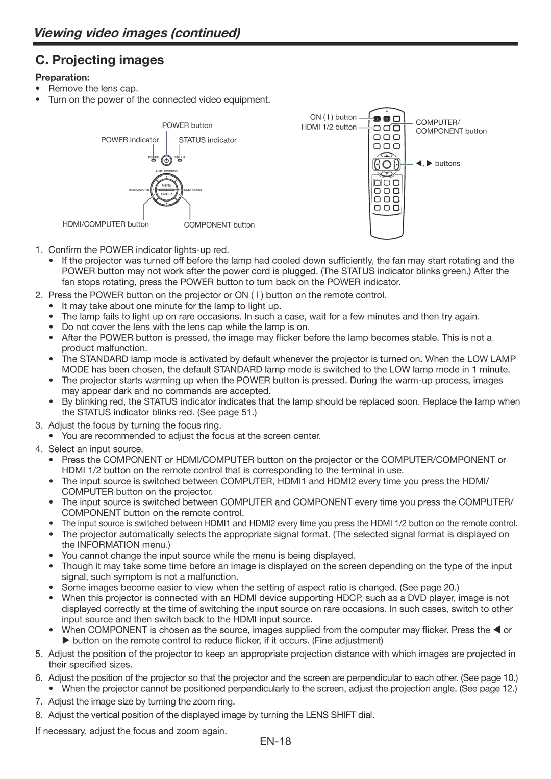 Mitsubishi Electronics HC7900DW user manual Projecting images, Preparation 