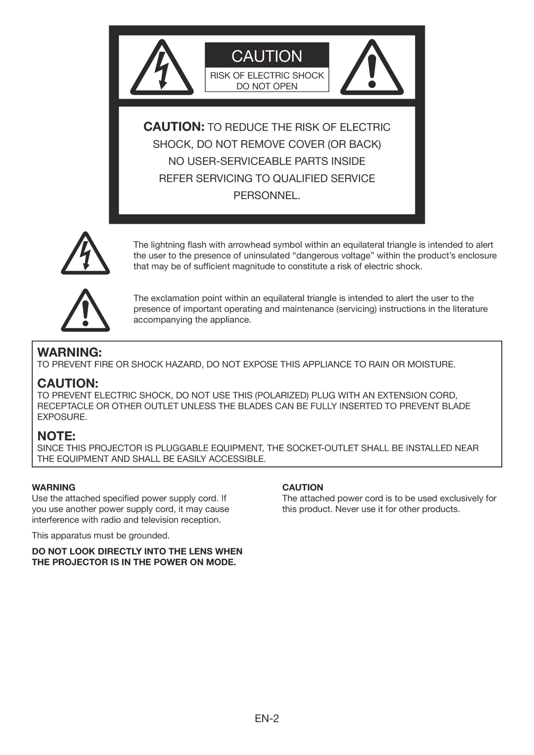 Mitsubishi Electronics HC7900DW user manual Risk of Electric Shock Do not Open 