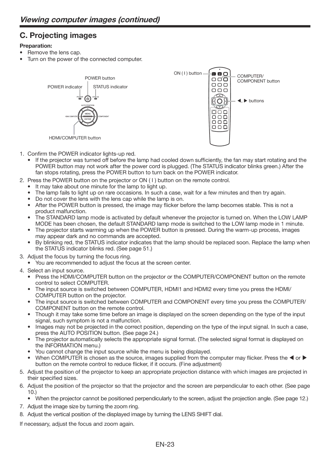 Mitsubishi Electronics HC7900DW user manual Viewing computer images, Projecting images 