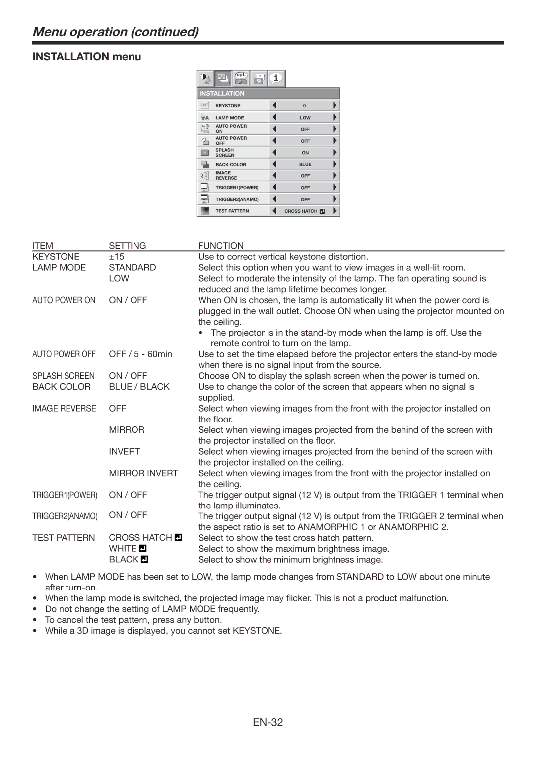 Mitsubishi Electronics HC7900DW user manual Installation menu 