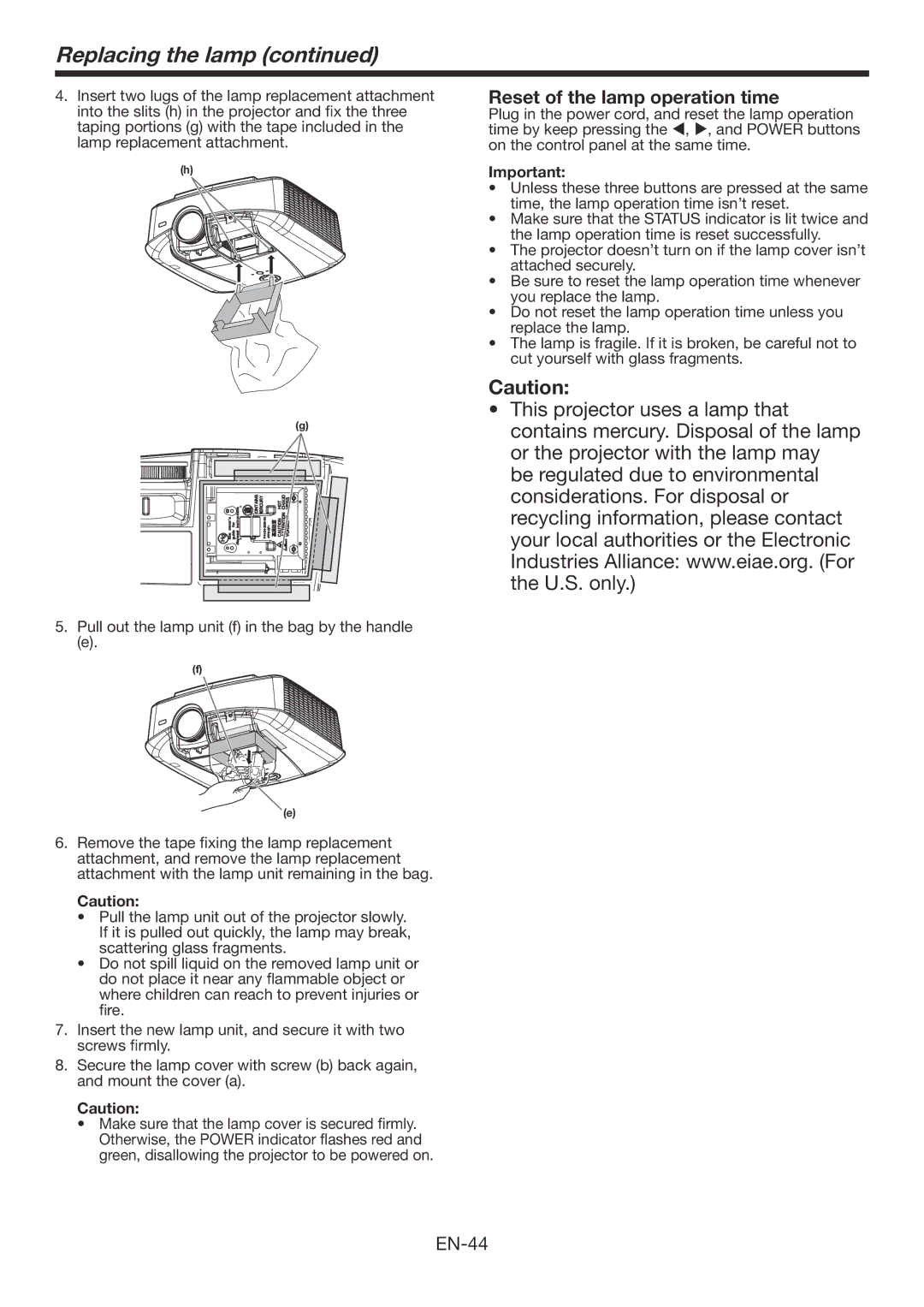 Mitsubishi Electronics HC7900DW user manual Reset of the lamp operation time 