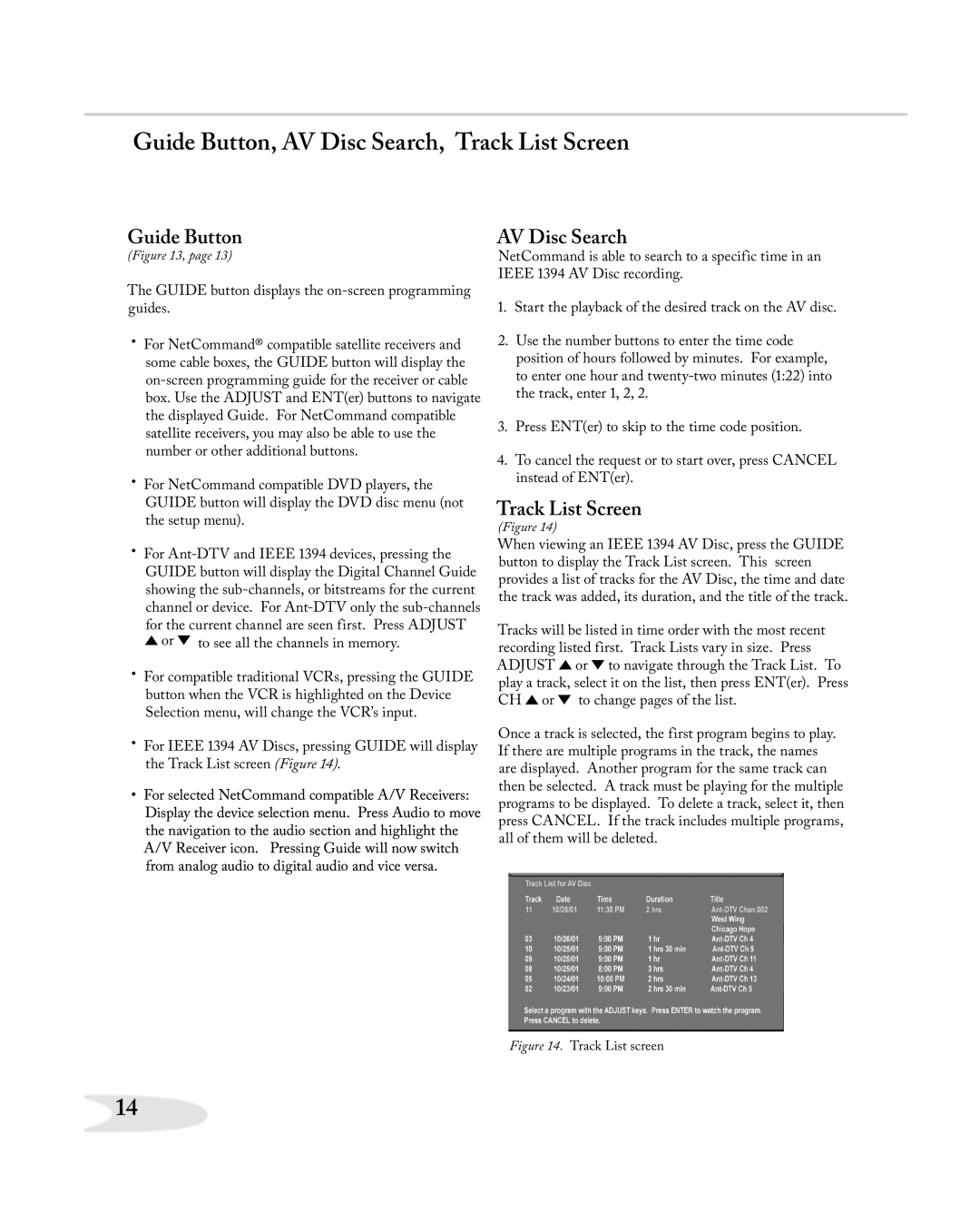 Mitsubishi Electronics HD-5000A manual Guide Button, AV Disc Search, Track List Screen 