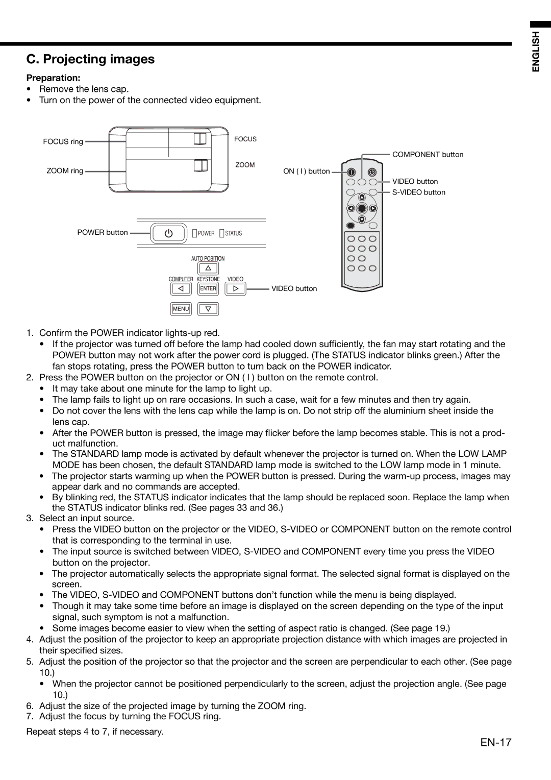Mitsubishi Electronics HD1000 user manual Projecting images, Preparation 
