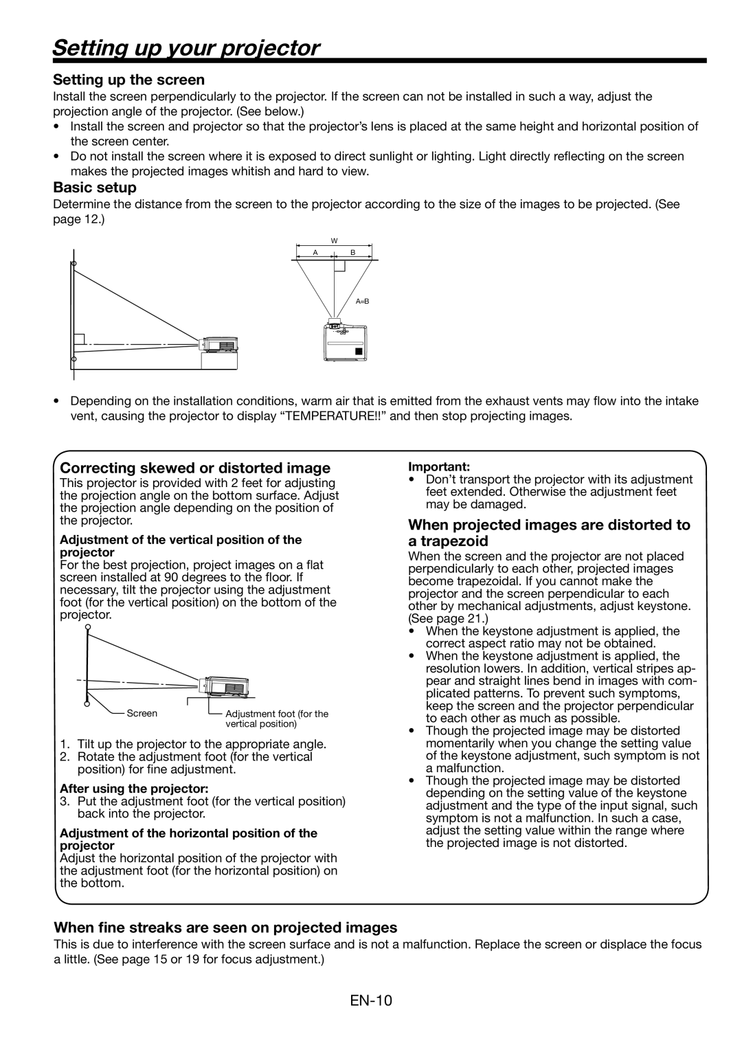 Mitsubishi Electronics HL2750U user manual Setting up your projector 