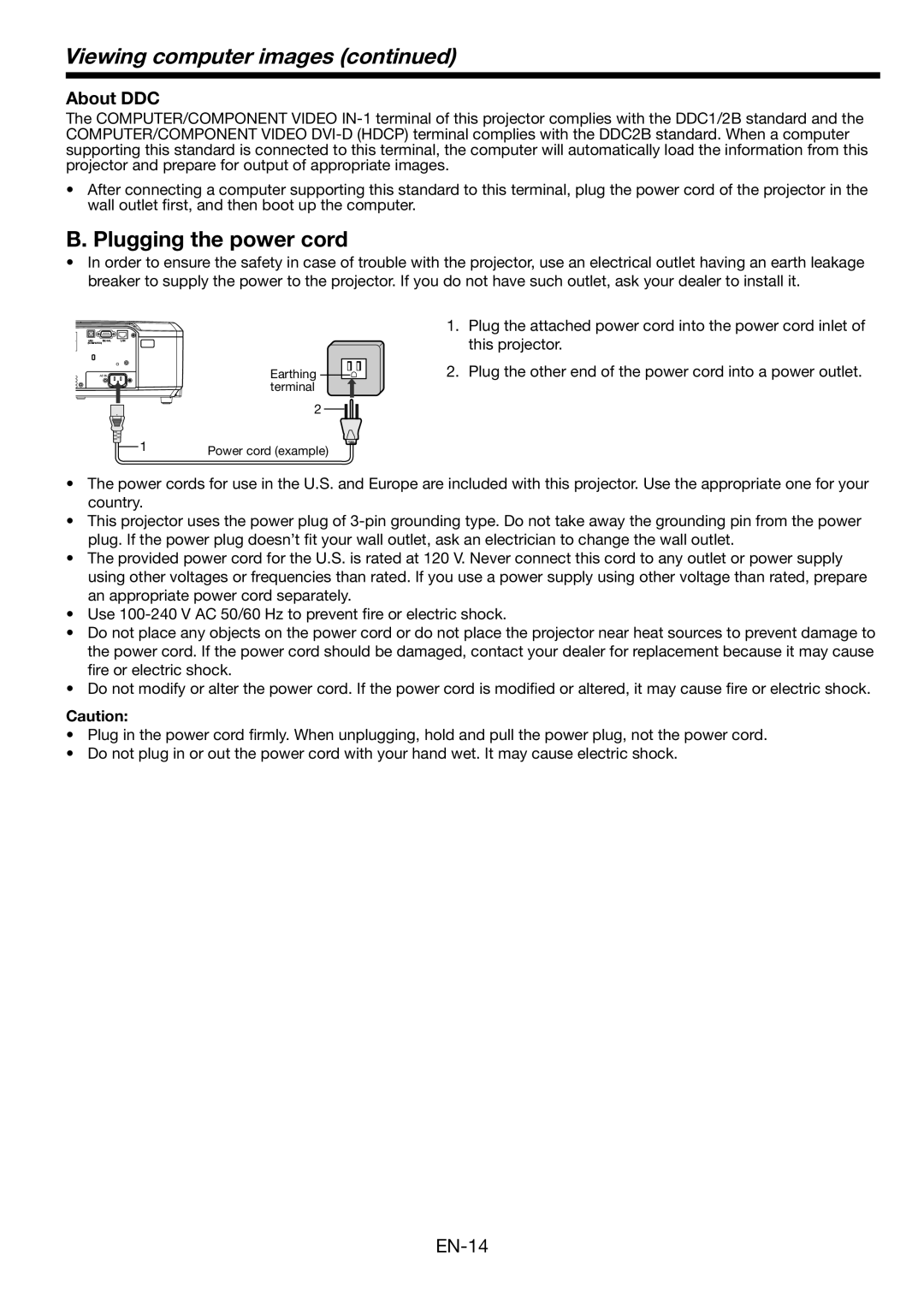 Mitsubishi Electronics HL2750U user manual Viewing computer images, Plugging the power cord, About DDC 