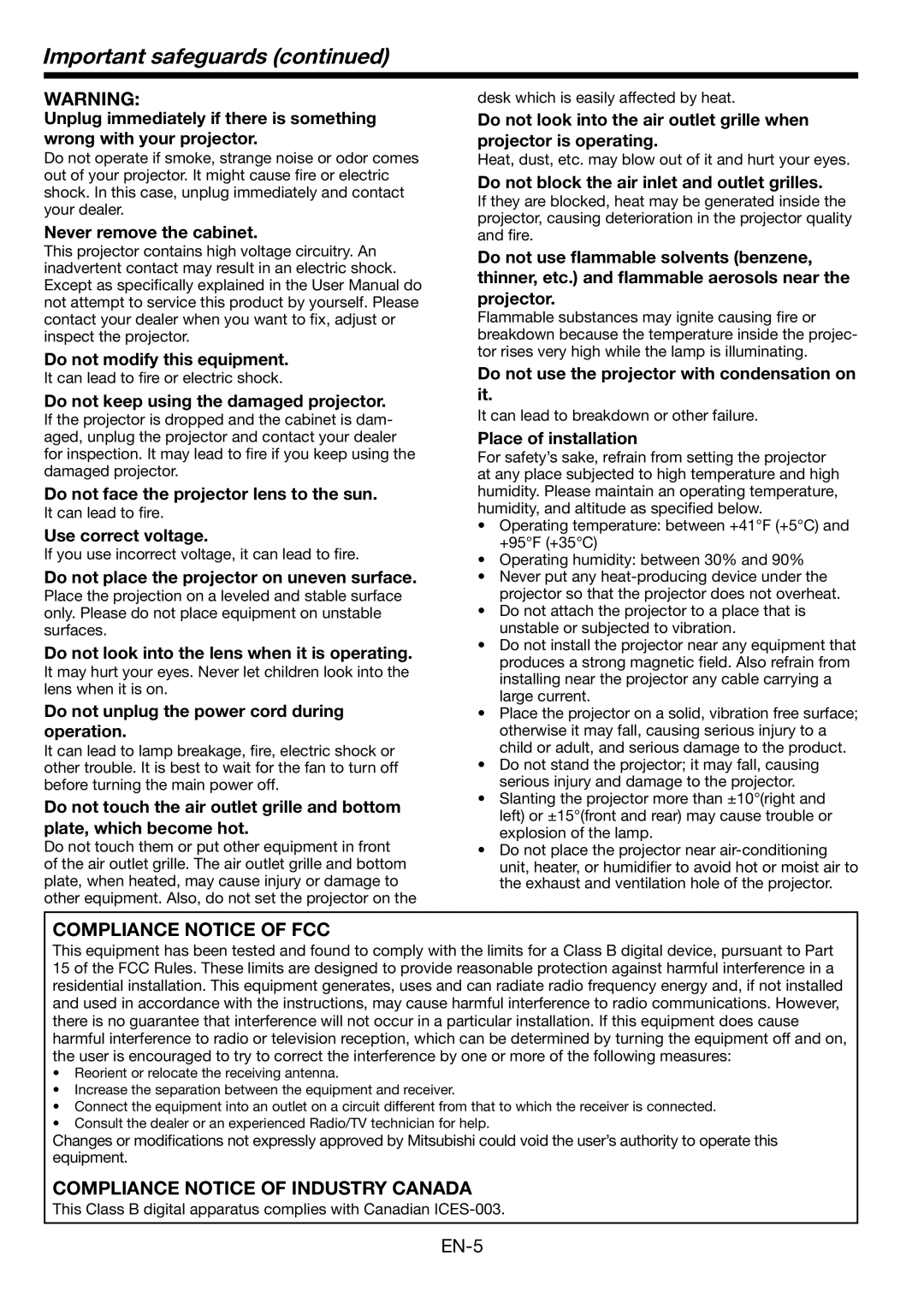 Mitsubishi Electronics HL2750U user manual Important safeguards 