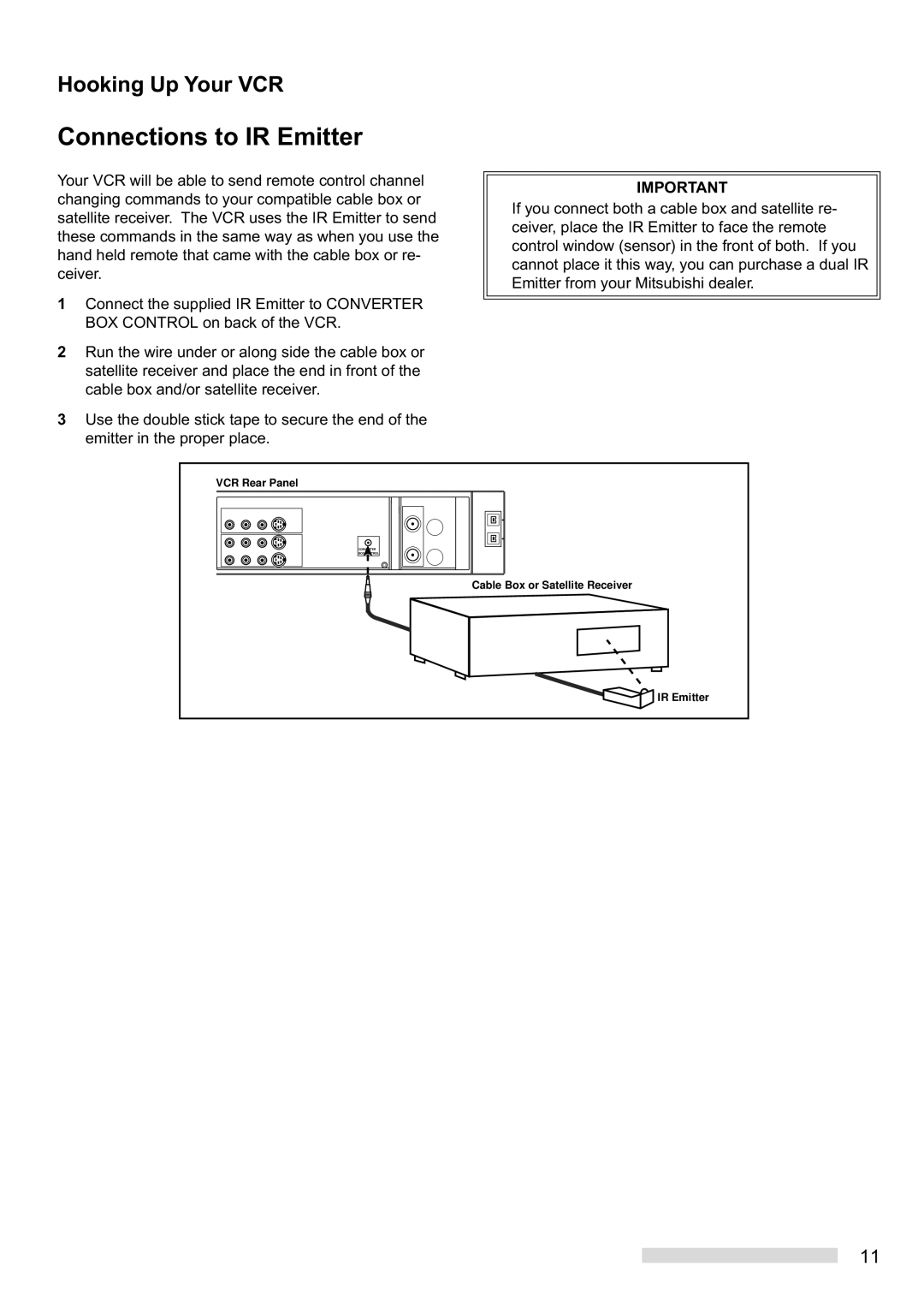 Mitsubishi Electronics HS-HD2000U manual Connections to IR Emitter 