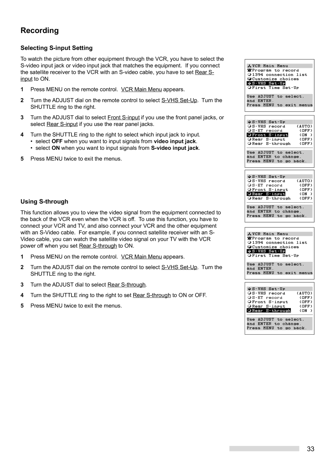 Mitsubishi Electronics HS-HD2000U manual Selecting S-input Setting, Using S-through 