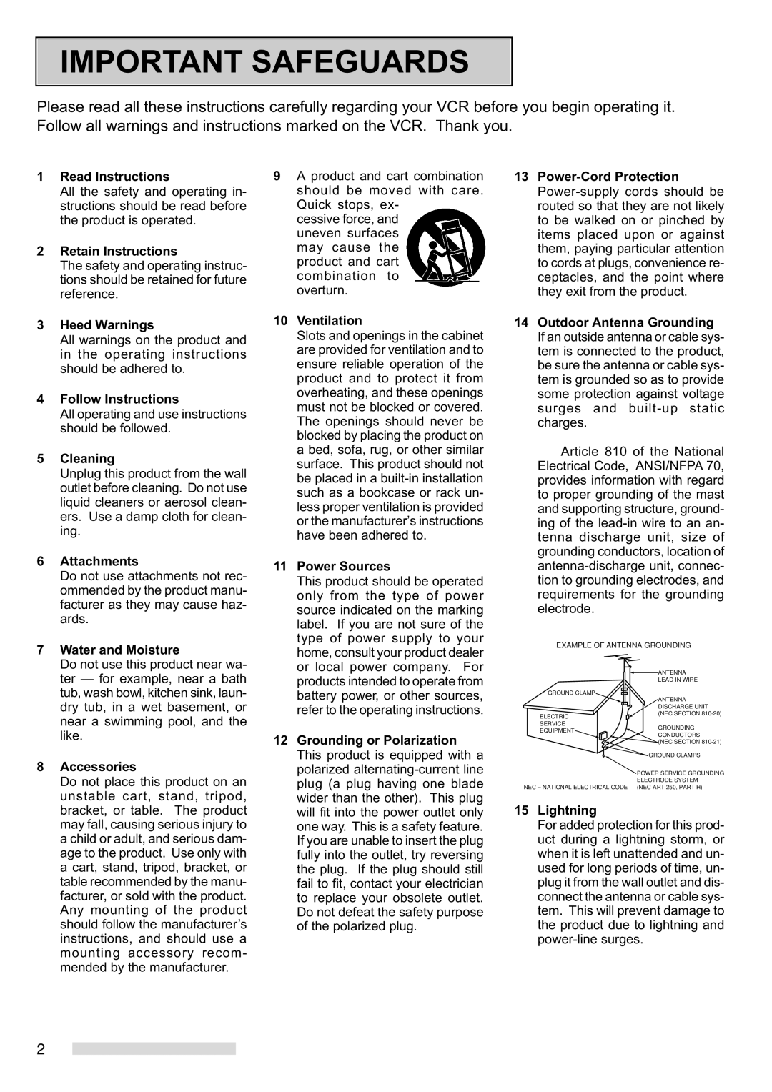 Mitsubishi Electronics HS-HD2000U Read Instructions, Retain Instructions, Heed Warnings, Follow Instructions, Cleaning 