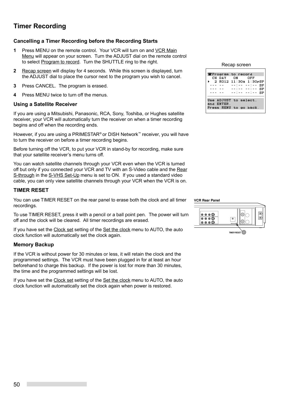 Mitsubishi Electronics HS-HD2000U Cancelling a Timer Recording before the Recording Starts, Using a Satellite Receiver 