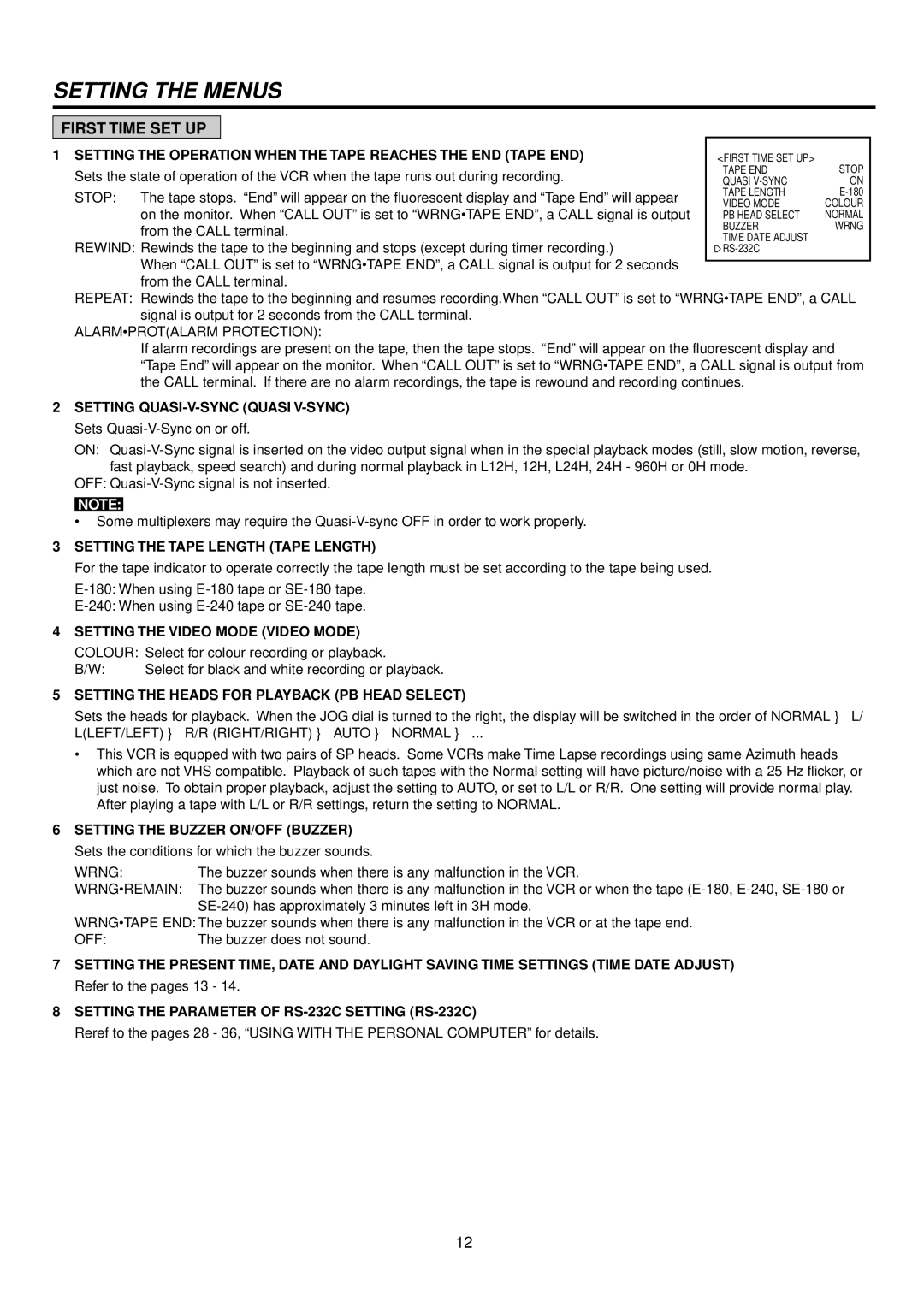 Mitsubishi Electronics HS-S8300E(BRS) operation manual First Time SET UP 