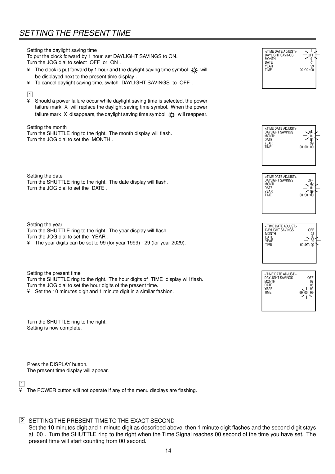 Mitsubishi Electronics HS-S8300E(BRS) operation manual Setting the Present Time to the Exact Second 