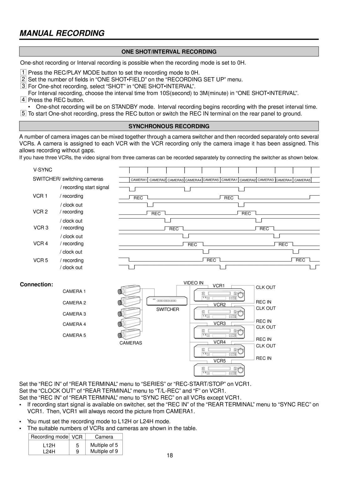 Mitsubishi Electronics HS-S8300E(BRS) Manual Recording, ONE SHOT/INTERVAL Recording, Synchronous Recording, Connection 