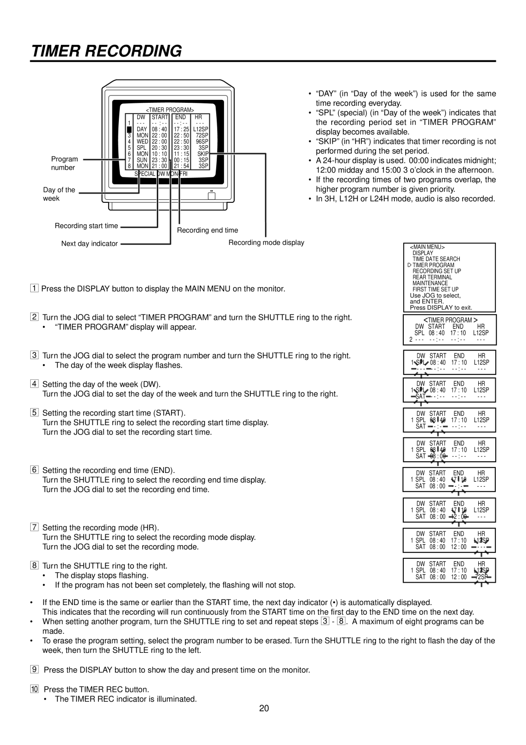 Mitsubishi Electronics HS-S8300E(BRS) operation manual Timer Recording 