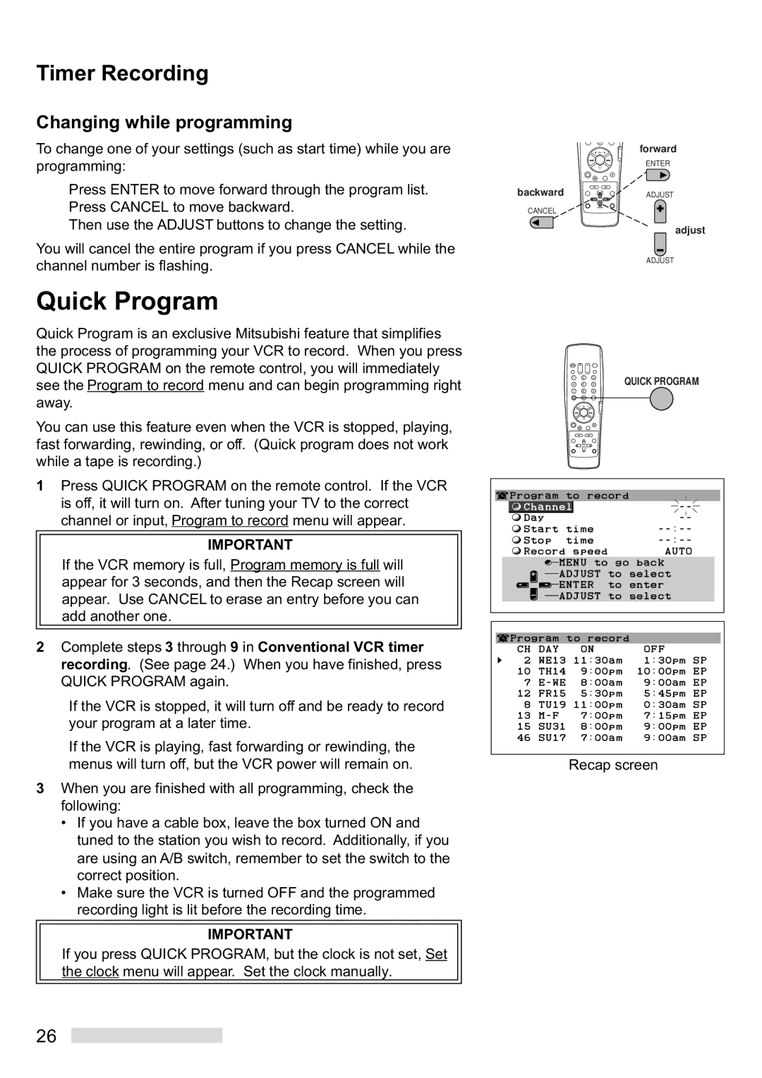 Mitsubishi Electronics HS-U448 manual Quick Program, Changing while programming 