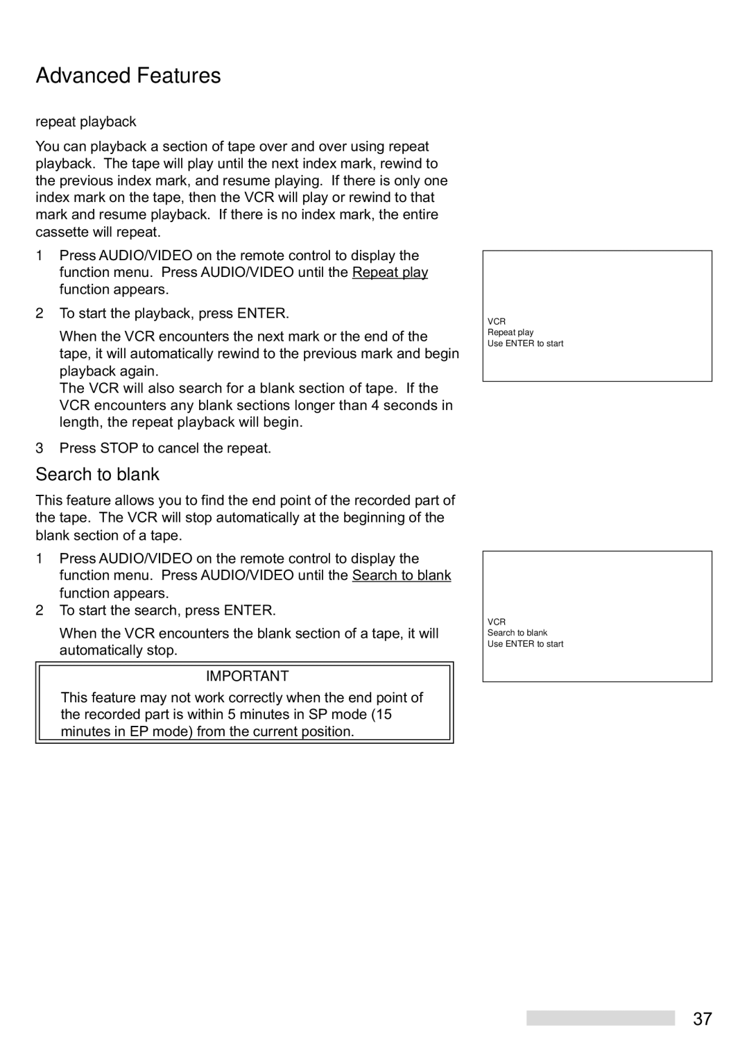 Mitsubishi Electronics HS-U448 manual Search to blank, Repeat playback 