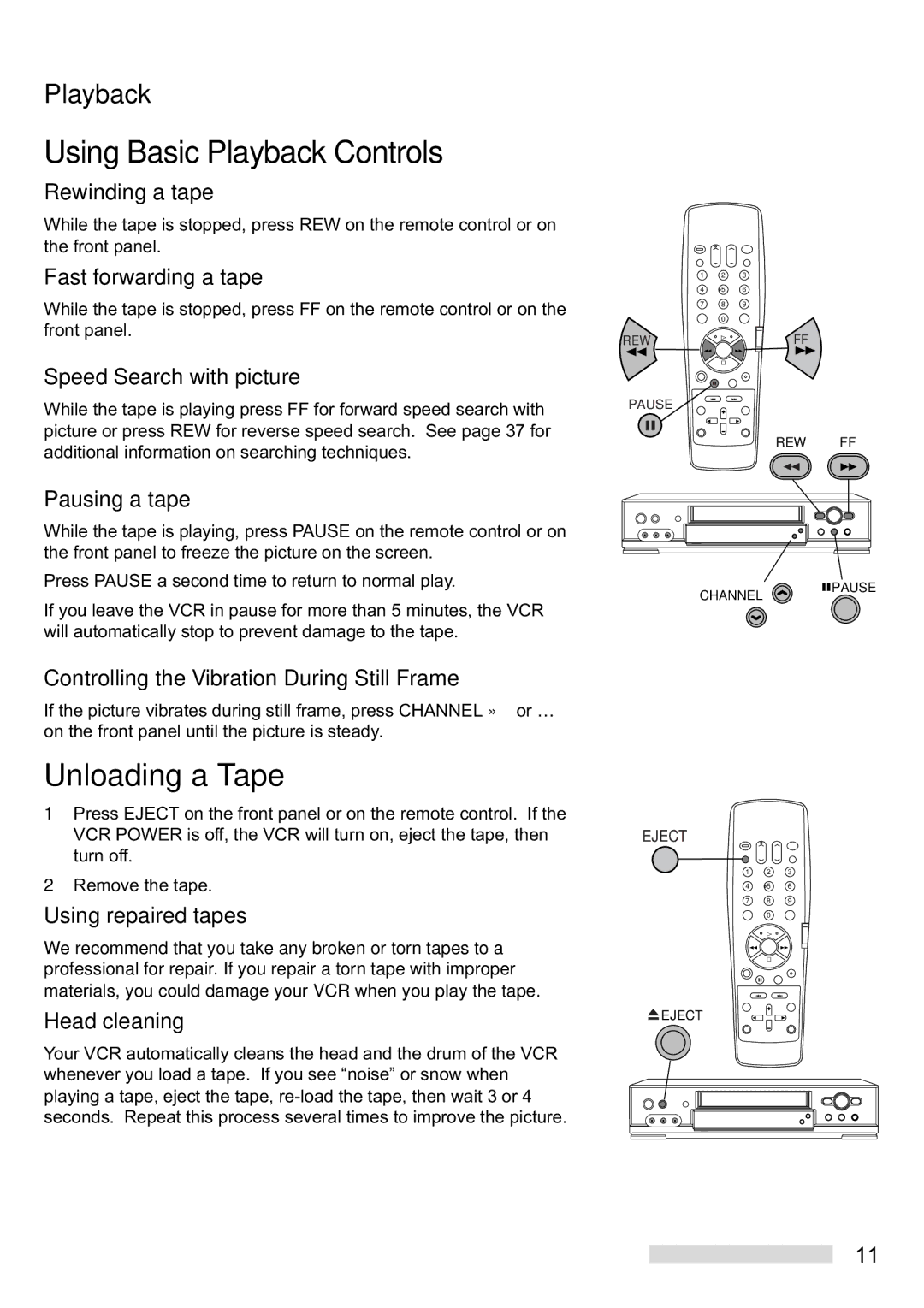 Mitsubishi Electronics HS-U748 manual Using Basic Playback Controls, Unloading a Tape 