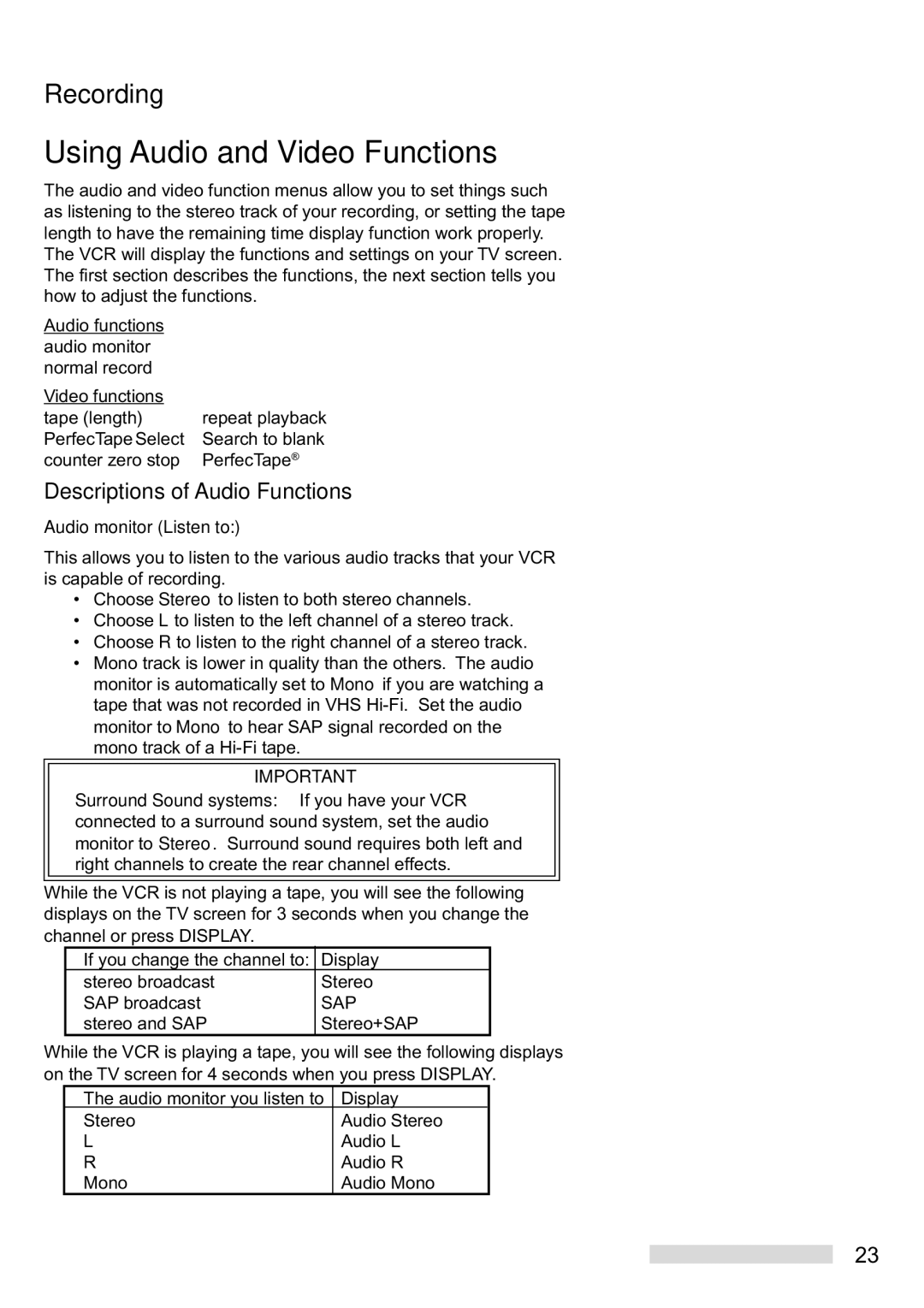 Mitsubishi Electronics HS-U748 Using Audio and Video Functions, Descriptions of Audio Functions, Audio monitor Listen to 