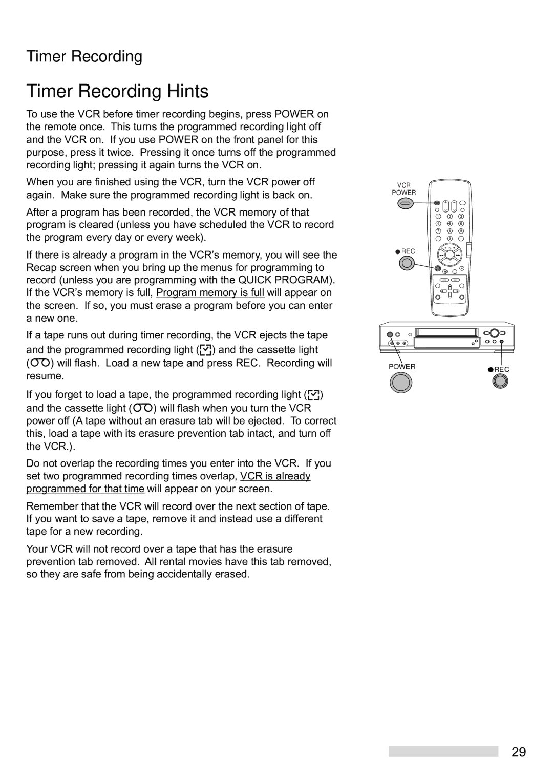 Mitsubishi Electronics HS-U748 manual Timer Recording Hints 