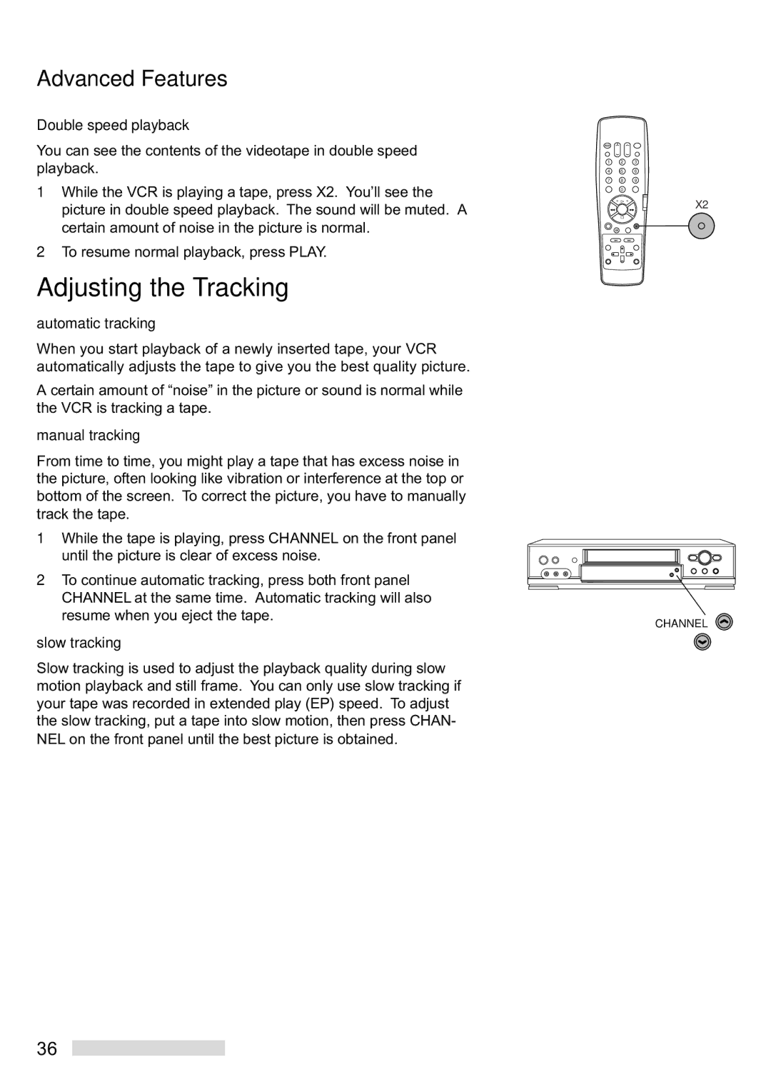 Mitsubishi Electronics HS-U748 manual Adjusting the Tracking, Advanced Features 