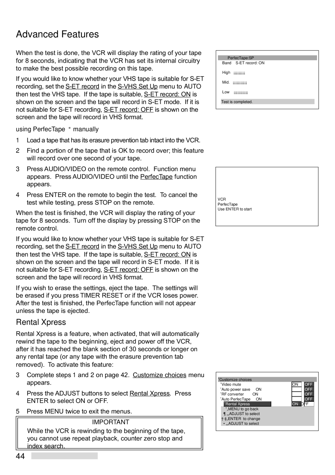 Mitsubishi Electronics HS-U748 Rental Xpress, Using PerfecTape¨ manually 