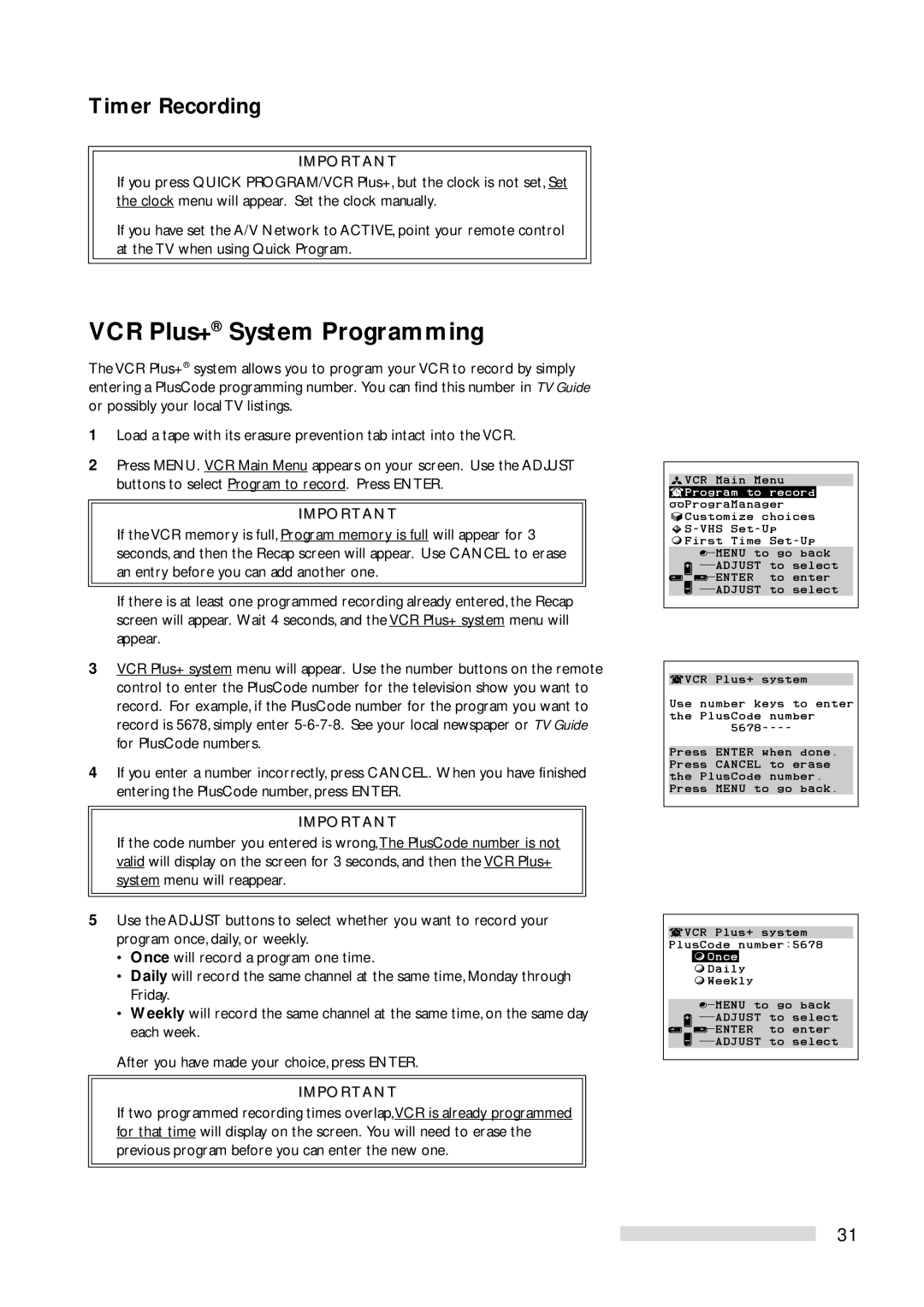 Mitsubishi Electronics HS-U778 manual VCR Plus+ System Programming, Each week, After you have made your choice, press Enter 