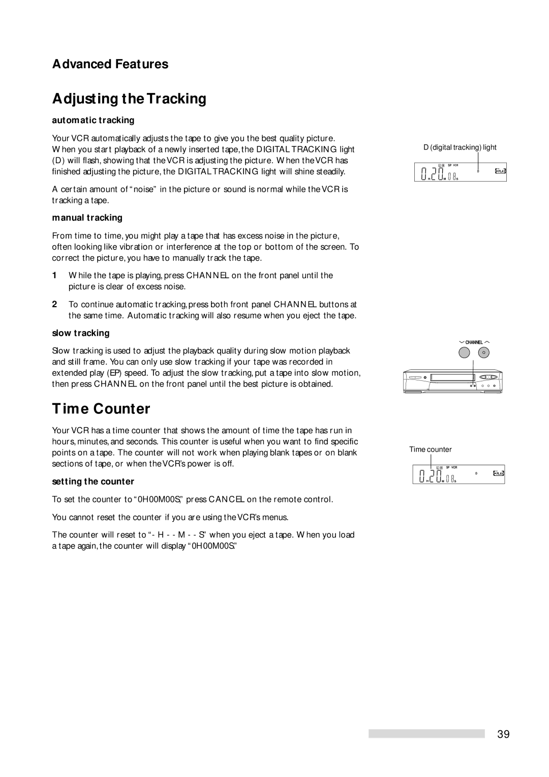 Mitsubishi Electronics HS-U778 manual Adjusting the Tracking, Time Counter, Advanced Features 