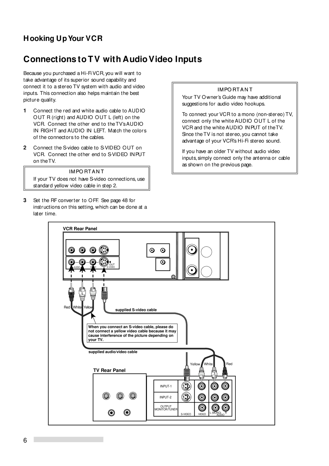 Mitsubishi Electronics HS-U778 manual Connections to TV with Audio Video Inputs, Hooking Up Your VCR 