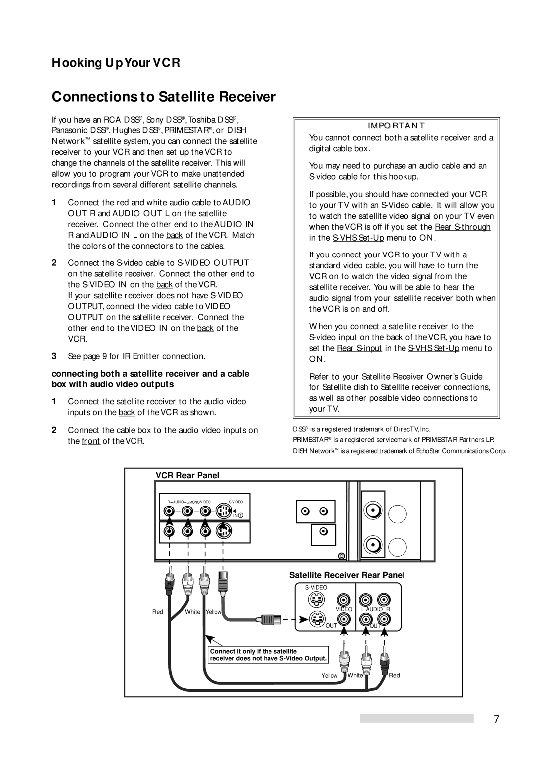 Mitsubishi Electronics HS-U778 manual Connections to Satellite Receiver, DSS is a registered trademark of DirecTV, Inc 