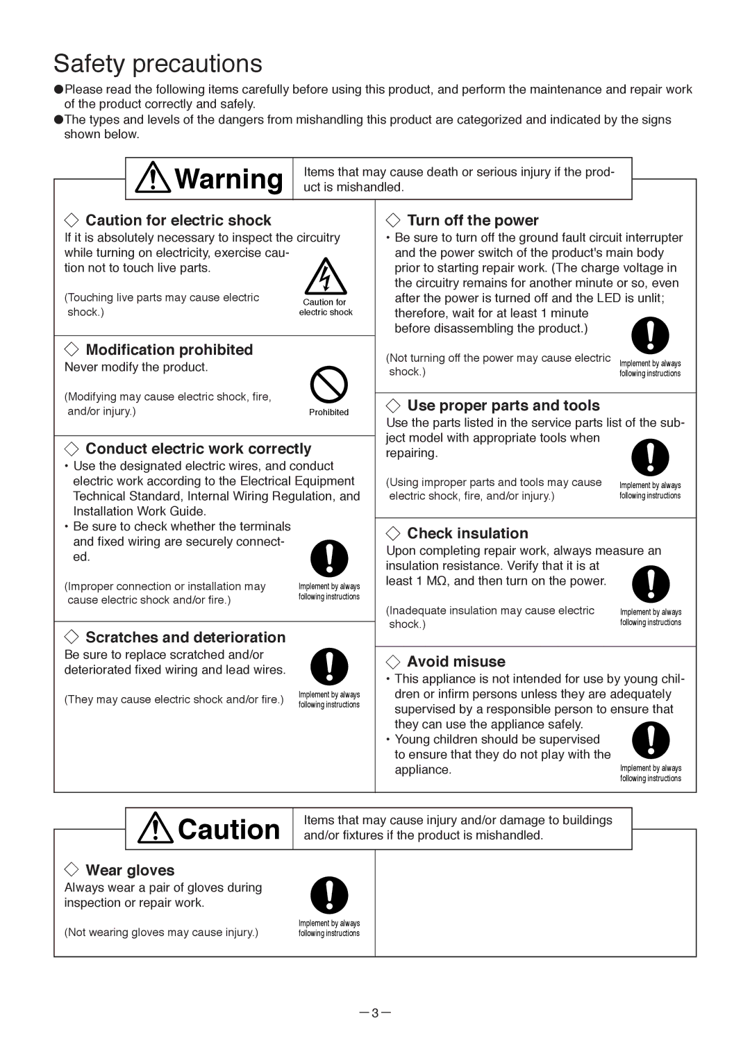 Mitsubishi Electronics JT-SB216DS-W-AUS manual Safety precautions, Turn off the power 