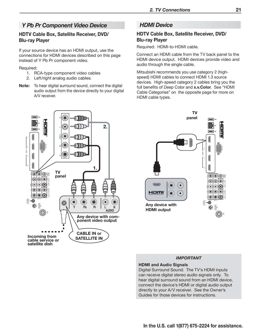 Mitsubishi Electronics L75A81, L75-A91 manual Pb Pr Component Video Device, Hdmi Device 