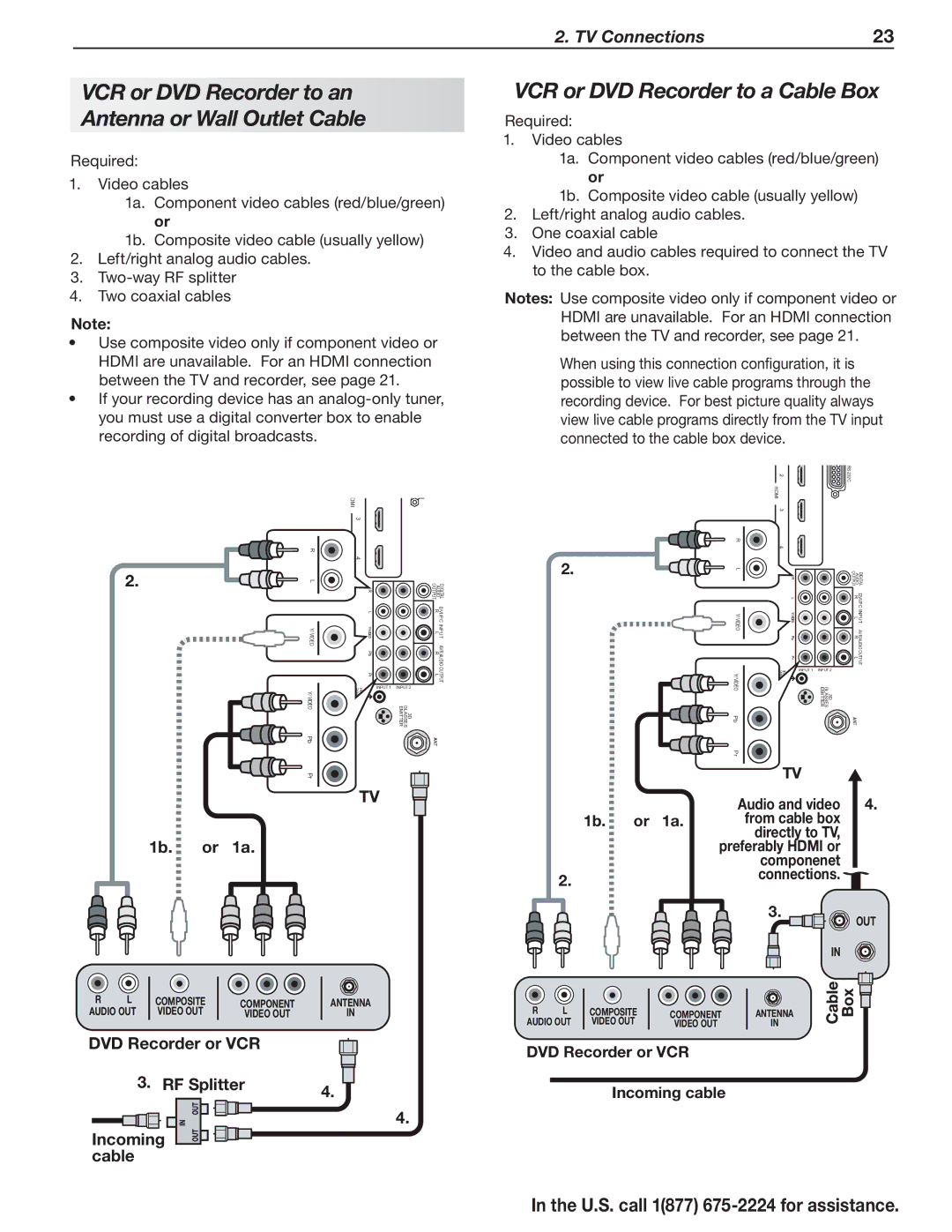 Mitsubishi Electronics L75A81 VCR or DVD Recorder to a Cable Box, VCR or DVD Recorder to an Antenna or Wall Outlet Cable 