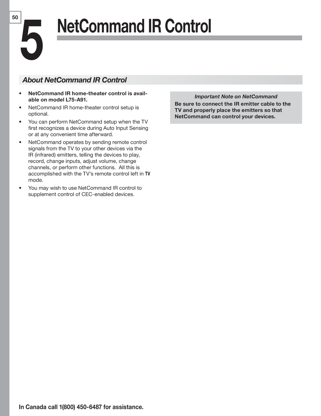 Mitsubishi Electronics L75-A91, L75A81 manual About NetCommand IR Control, Important Note on NetCommand 