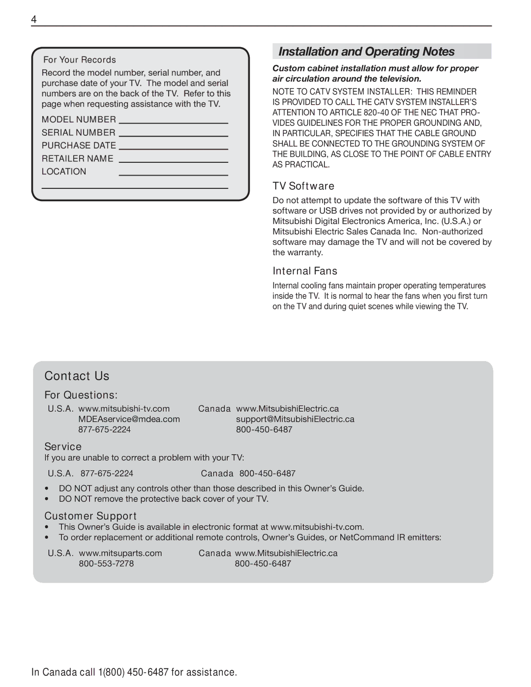 Mitsubishi Electronics L75-A91, L75A81 manual Installation and Operating Notes 