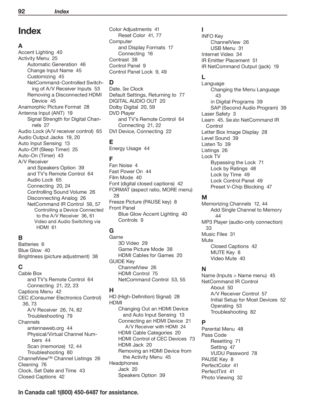 Mitsubishi Electronics L75-A91, L75A81 manual Index, Hdmi 