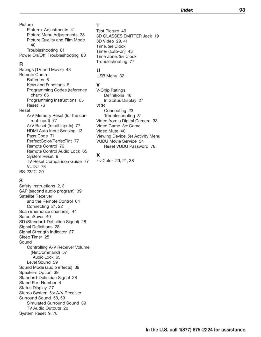 Mitsubishi Electronics L75A81, L75-A91 manual Index93, Vudu 