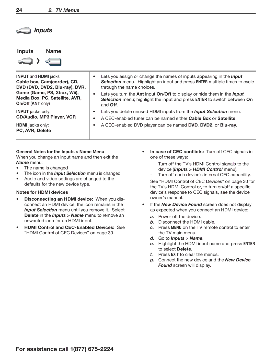 Mitsubishi Electronics L75-A94 manual CD/Audio, MP3 Player, VCR, PC, AVR, Delete, Go to Inputs Name 