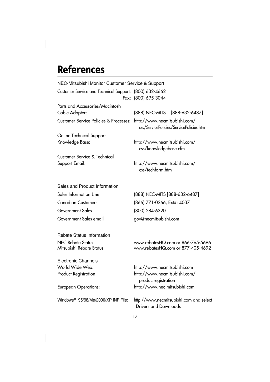 Mitsubishi Electronics LCD1560M manual References 