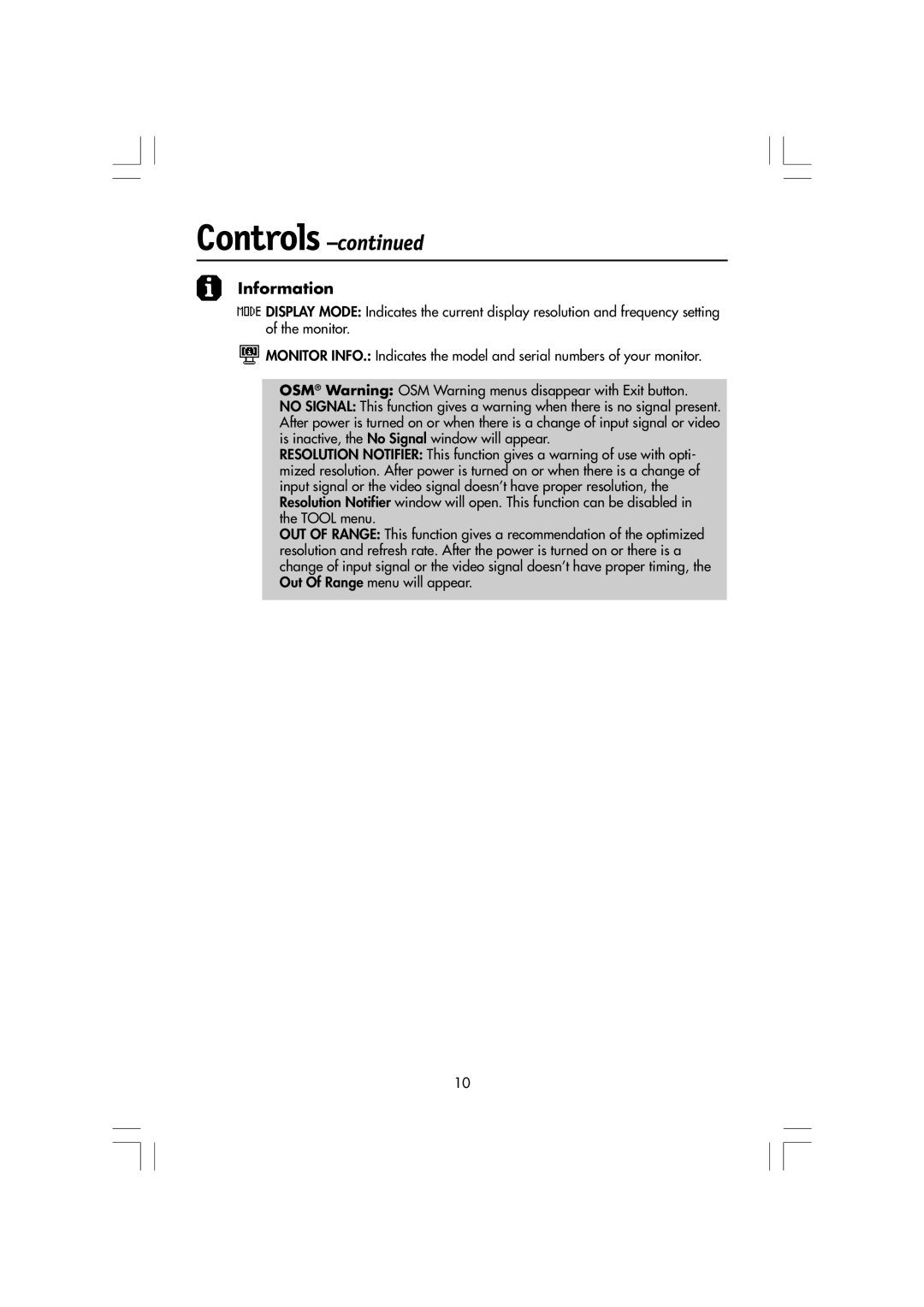 Mitsubishi Electronics LCD1560M manual Information, Controls -continued 