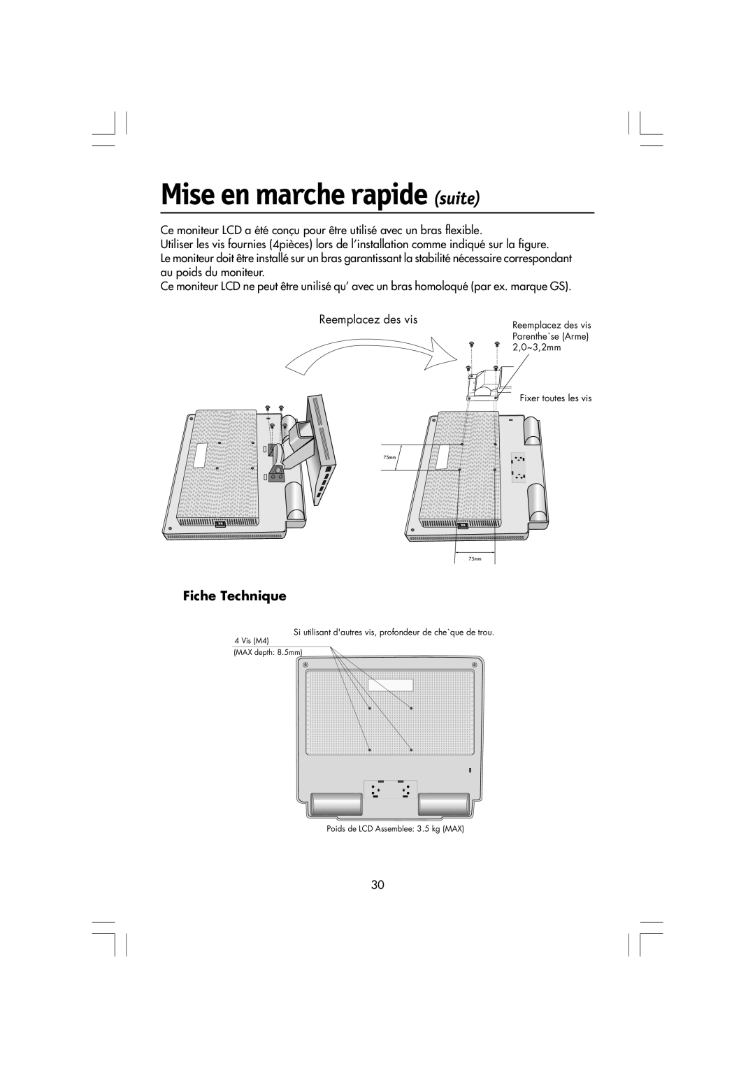 Mitsubishi Electronics LCD1560M manual Fiche Technique, Mise en marche rapide suite 