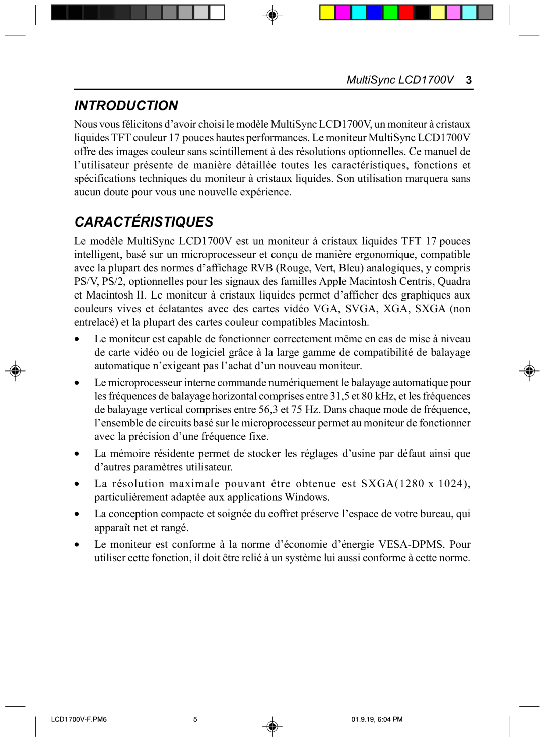 Mitsubishi Electronics LCD1700V manual Introduction, Caractéristiques 