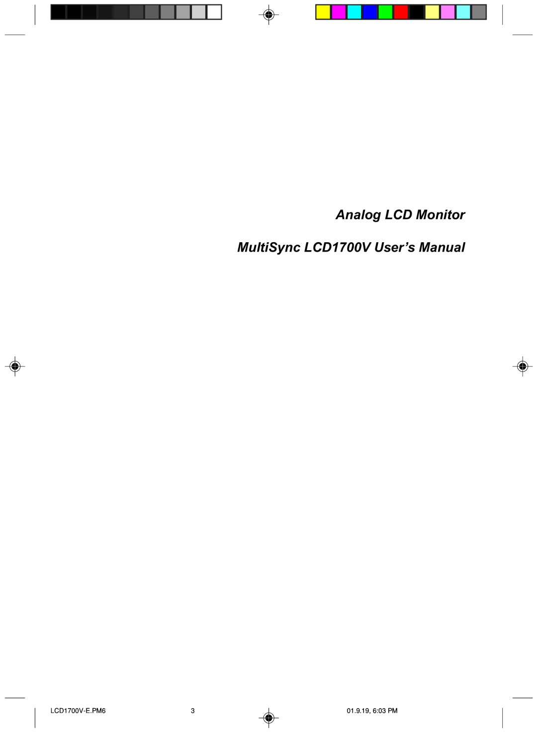 Mitsubishi Electronics manual Analog LCD Monitor MultiSync LCD1700V User’s Manual 