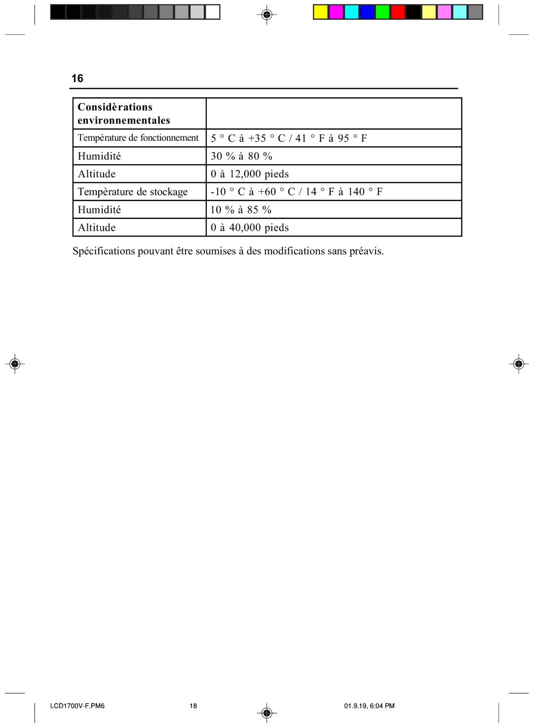 Mitsubishi Electronics LCD1700V manual Considèrations Environnementales 