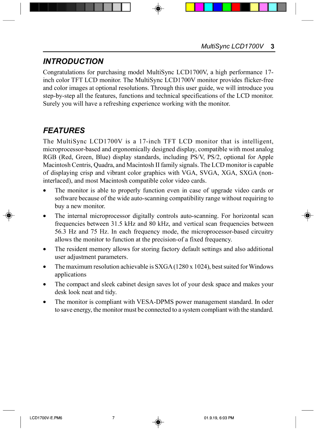 Mitsubishi Electronics LCD1700V manual Introduction, Features 