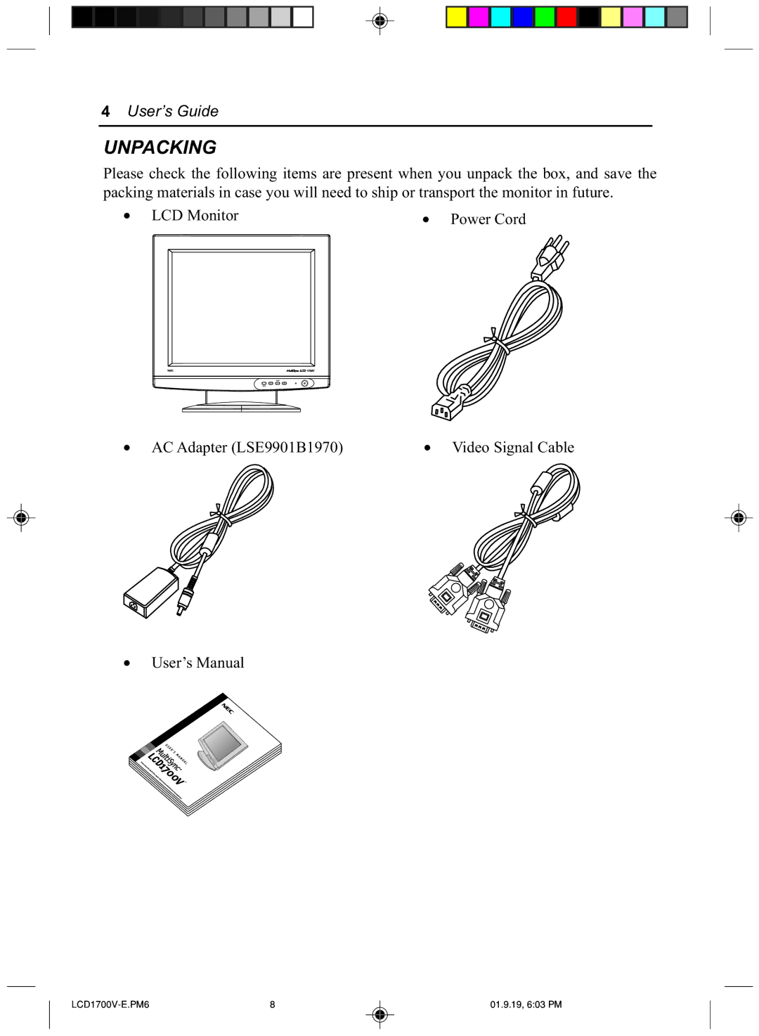 Mitsubishi Electronics LCD1700V manual Unpacking 