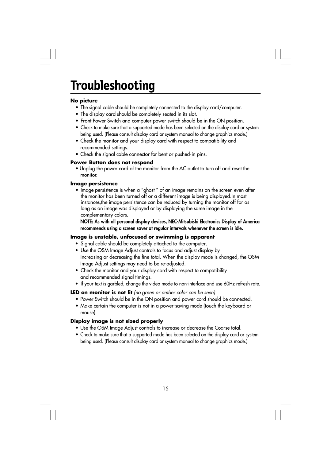 Mitsubishi Electronics LCD1720M manual Troubleshooting, No picture 