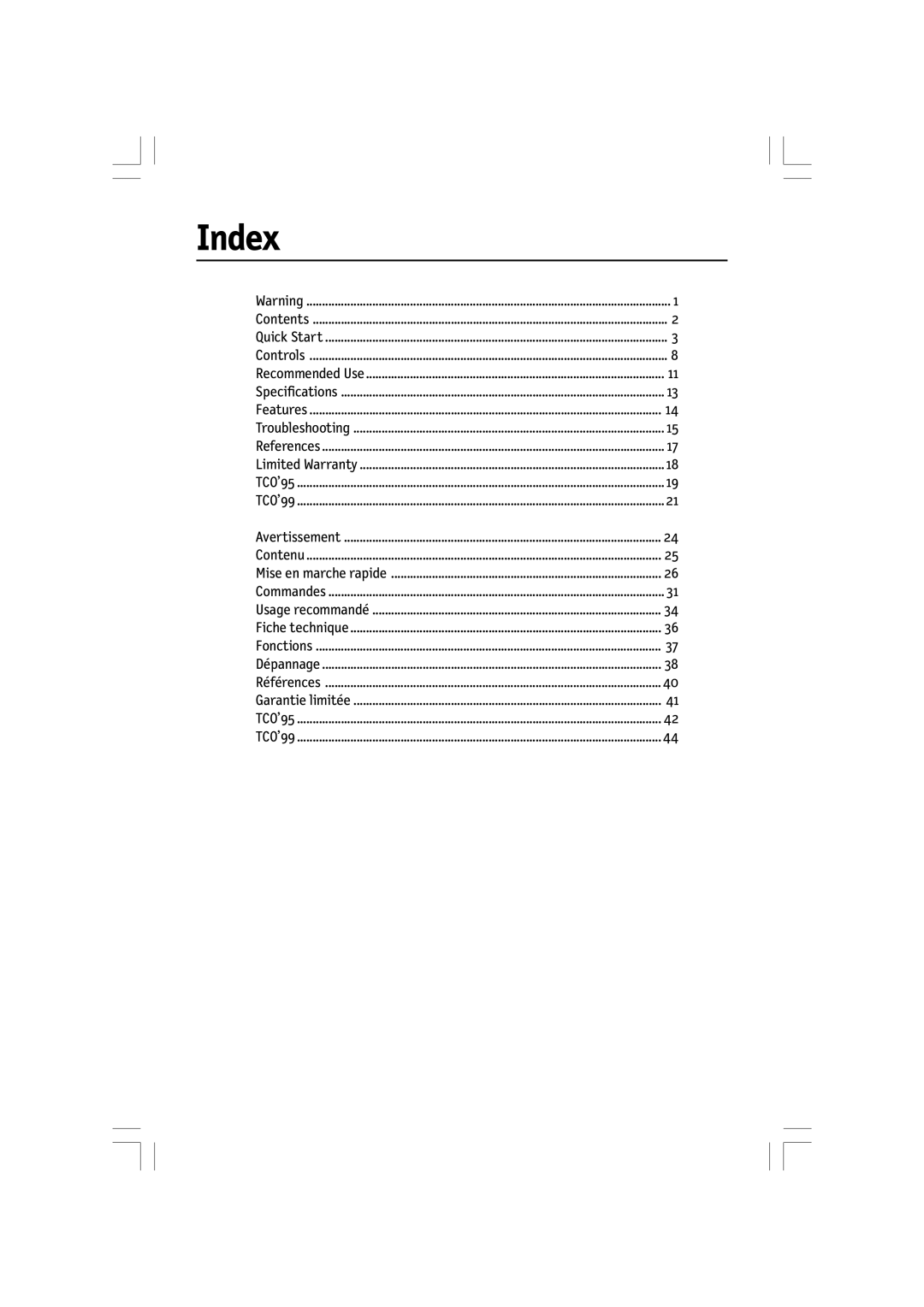 Mitsubishi Electronics LCD1720M manual Index 